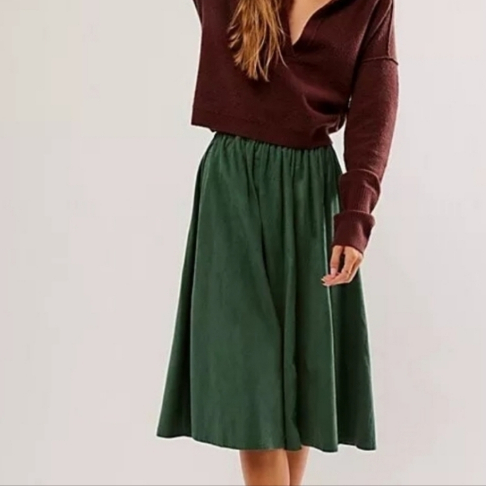We The Free Green Corduroy Midi Skirt